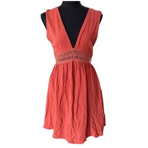 Deep V Lace Crochet Sundress Womens XS Rust Bohemian Cottagecore Festival Summer